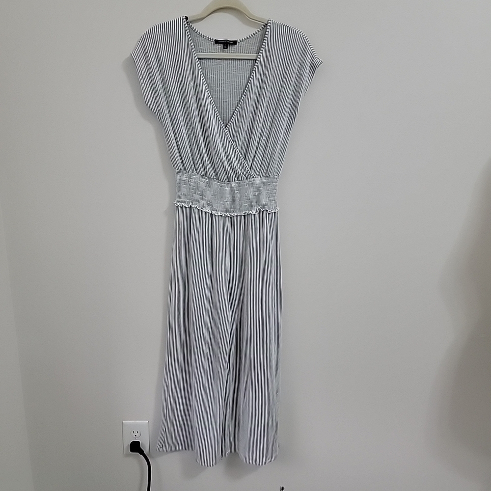 Caution to the Wind Jumpsuit Black and White Striped Ribbed Size S